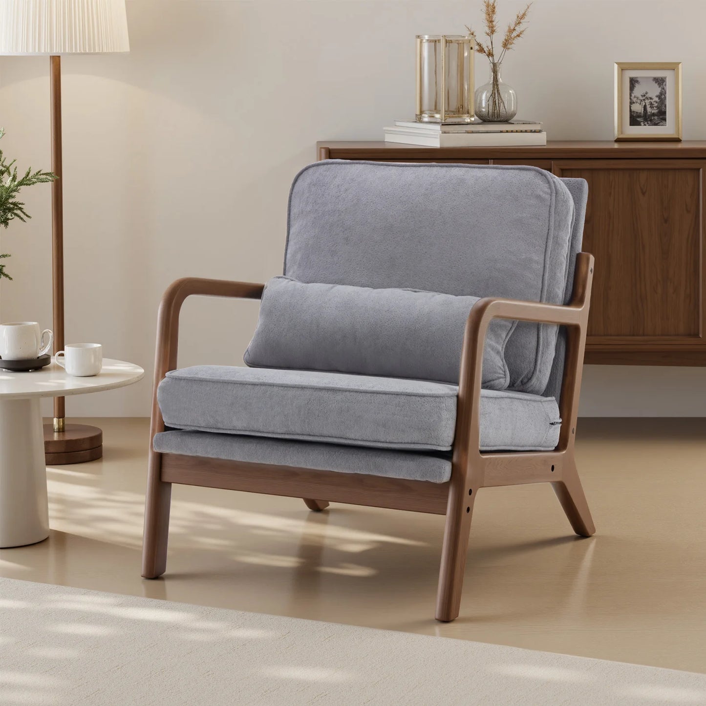 JHK Mid Century Modern Fabric Armchair With Wooden Frame