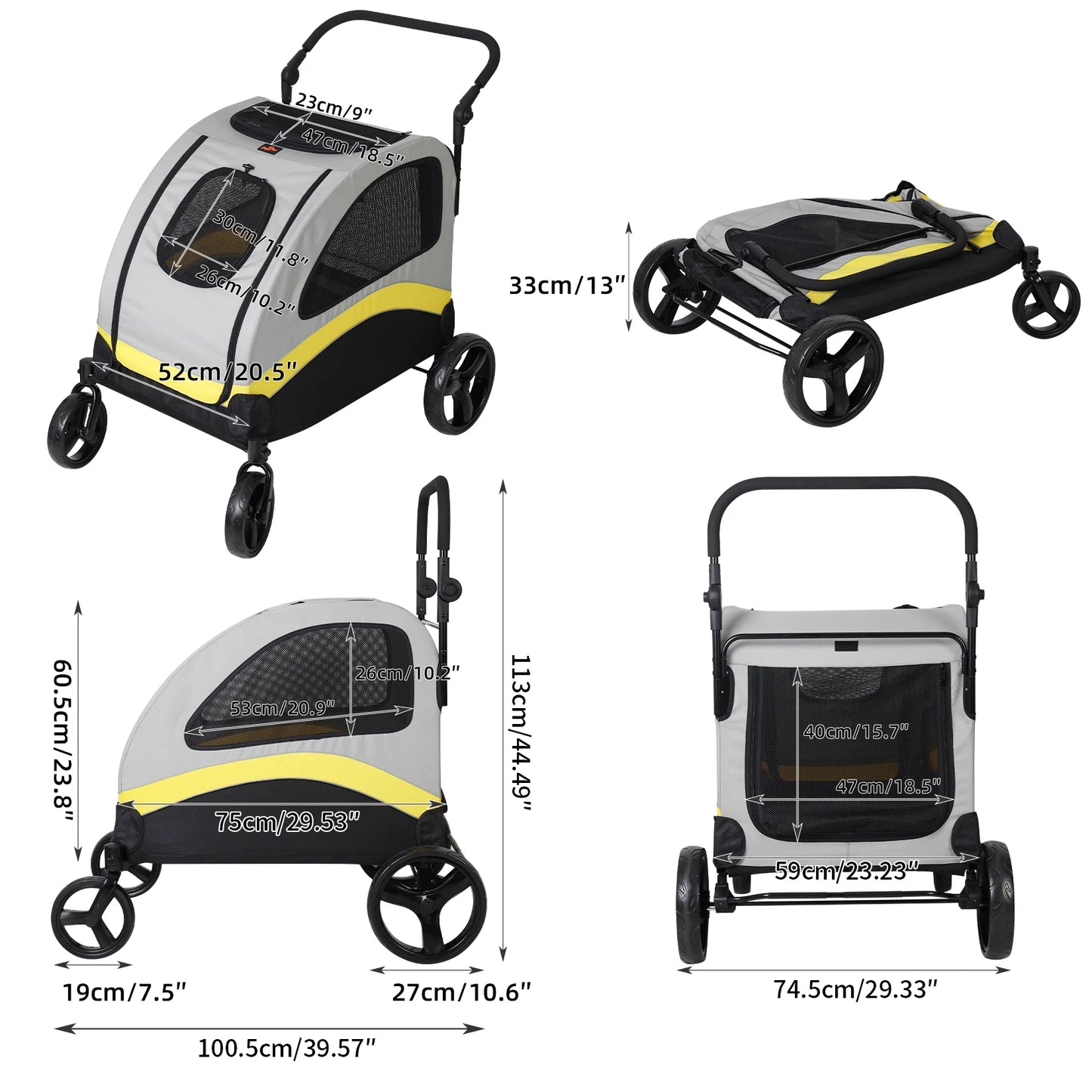 BINGOPAW Four Wheel Dog Stroller Trolley Carrier Foldable For Dogs