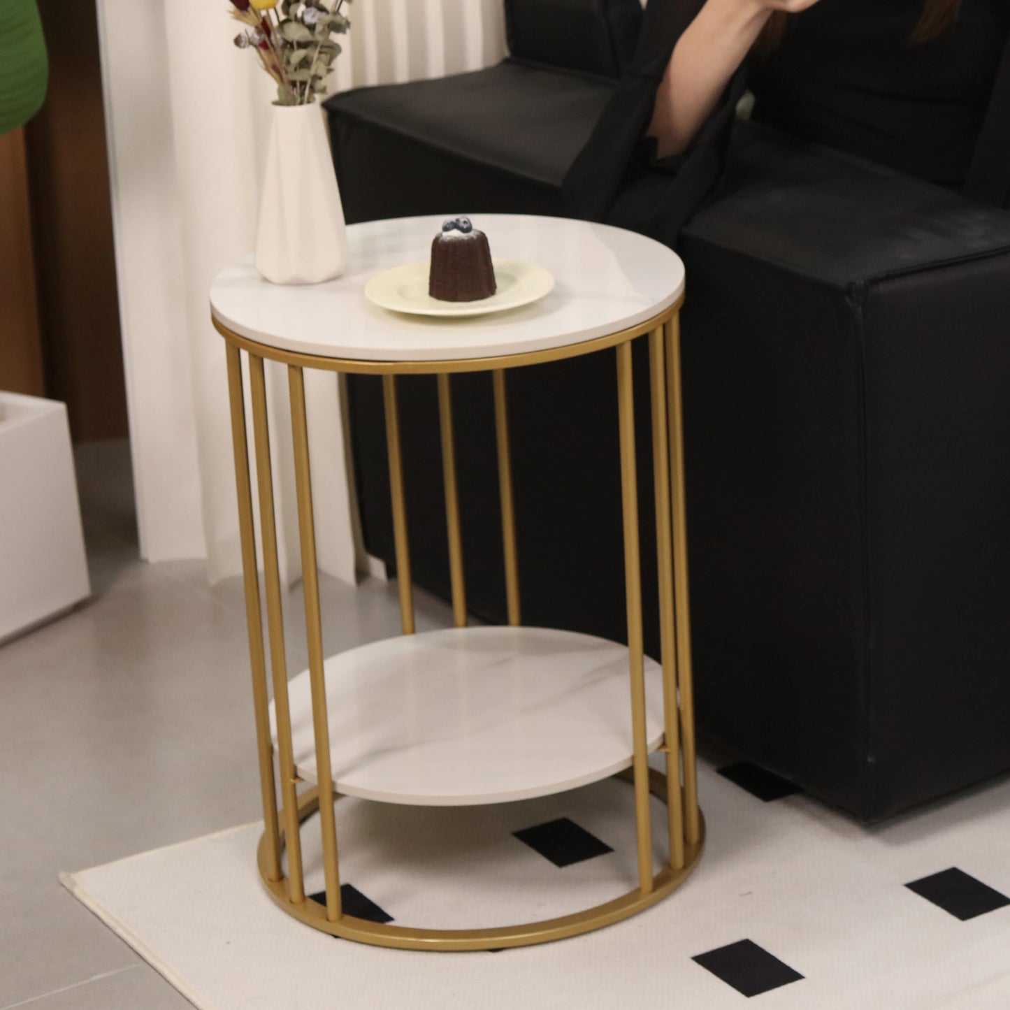 Wisfor Marble Round Side Table With Jewellery Storage
