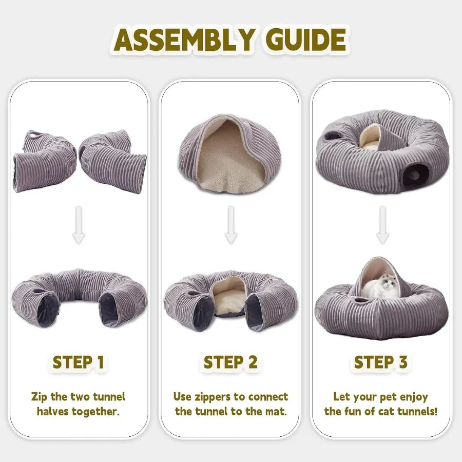High-concerned Cat Tunnel Bed With Washable Donut Cushion