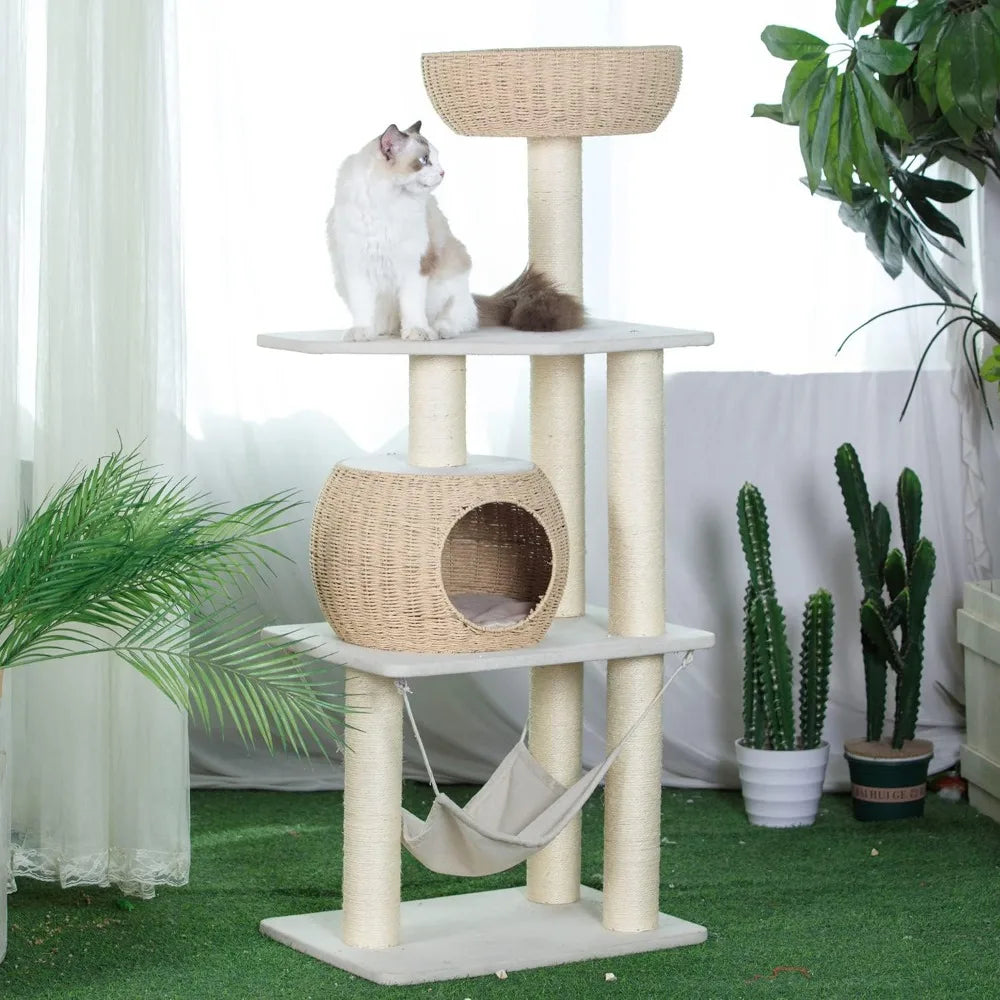 Cat Tree for Indoor Cats with Scratching Post and Hammock