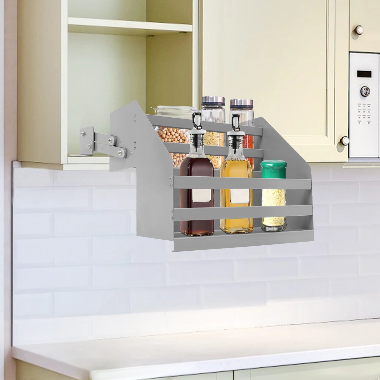 2 Tier Pull Down Cabinet Shelf Organizer For Kitchen Storage