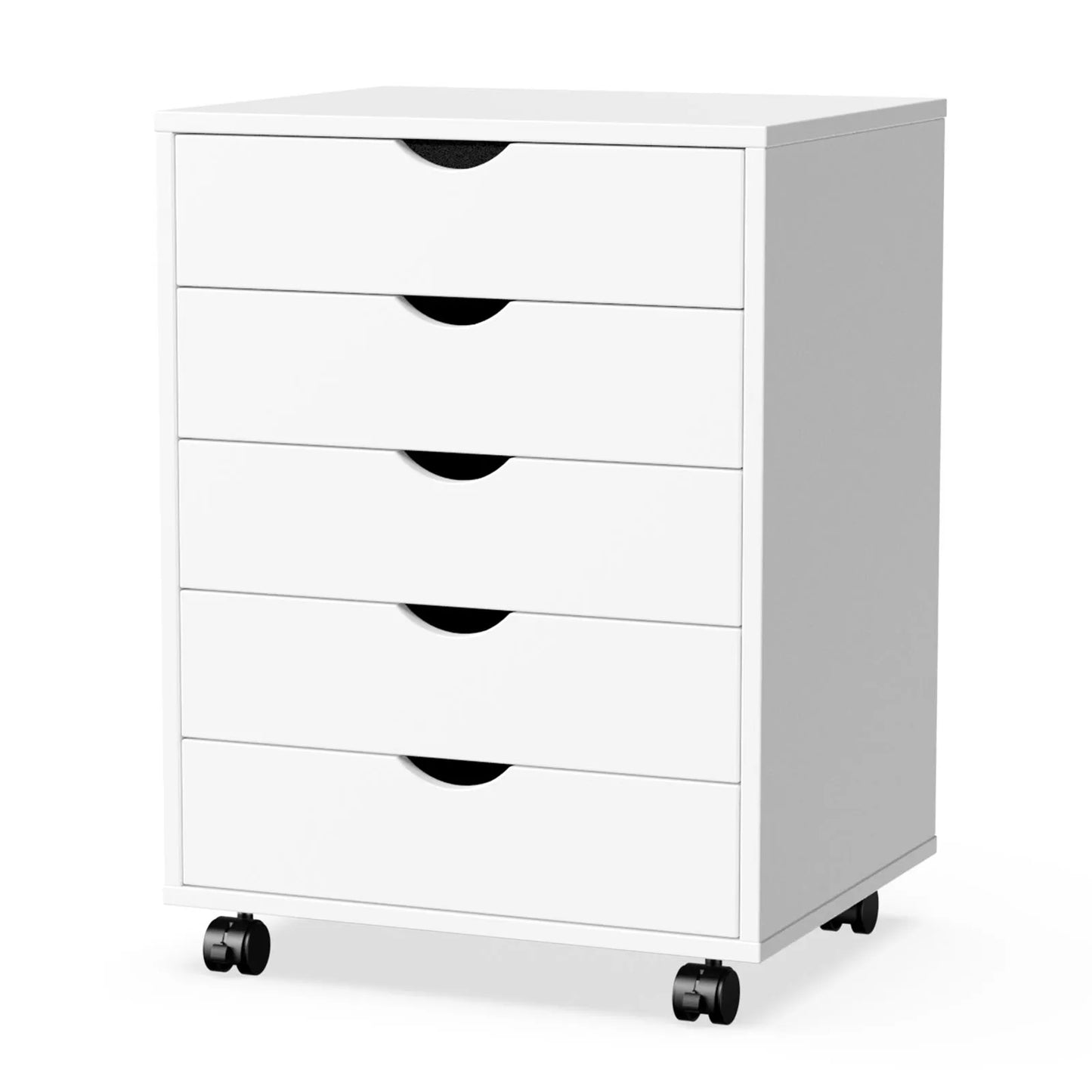 JHK Wood Nightstand With 5 Drawers Rolling Bedside Table
