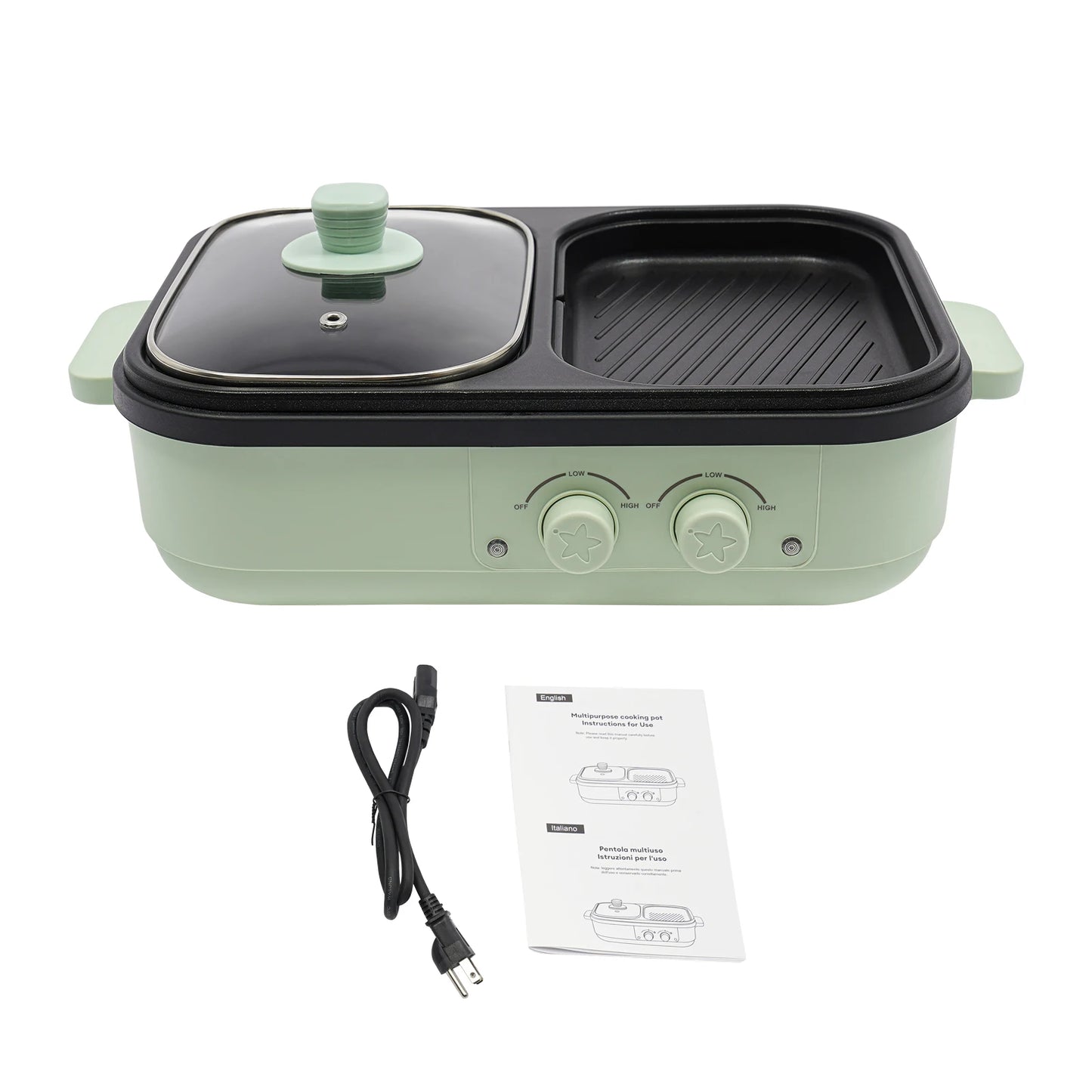 2-In-1 Hot Pot And Grill Cookware Set Dual Heating Zones