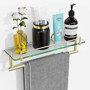 Tempered Glass Bathroom Shelf With Towel Bar And Rack
