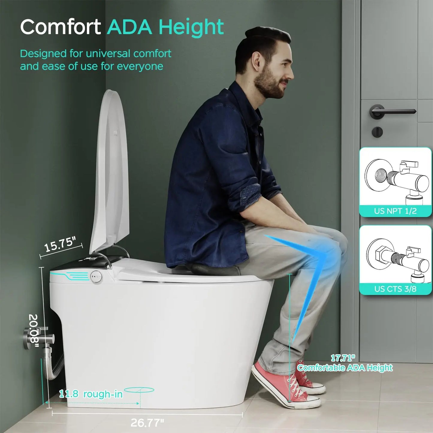 Elongated Smart Toilet with Bidet Built in, ADA Bidet Height, Foam Dispenser, One-Piece Toilet with Instant Warm Water and Dryer