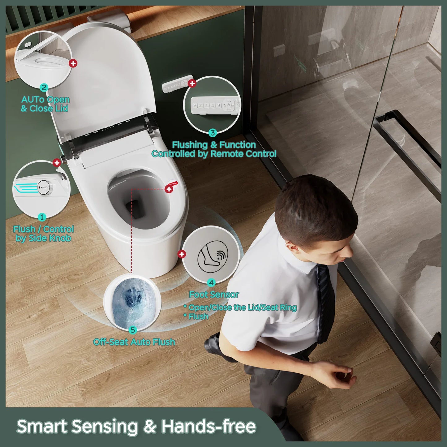 Elongated Smart Toilet with Bidet Built in, ADA Bidet Height, Foam Dispenser, One-Piece Toilet with Instant Warm Water and Dryer