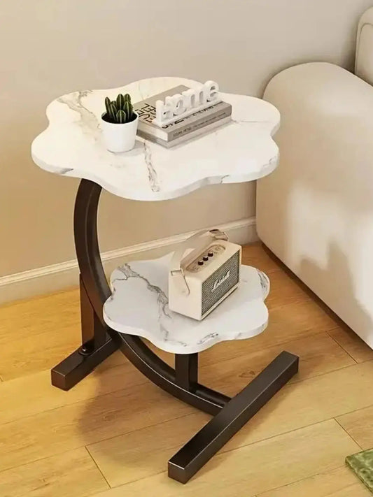 Elegant Flower Shape Marble Texture C Shaped Side Table