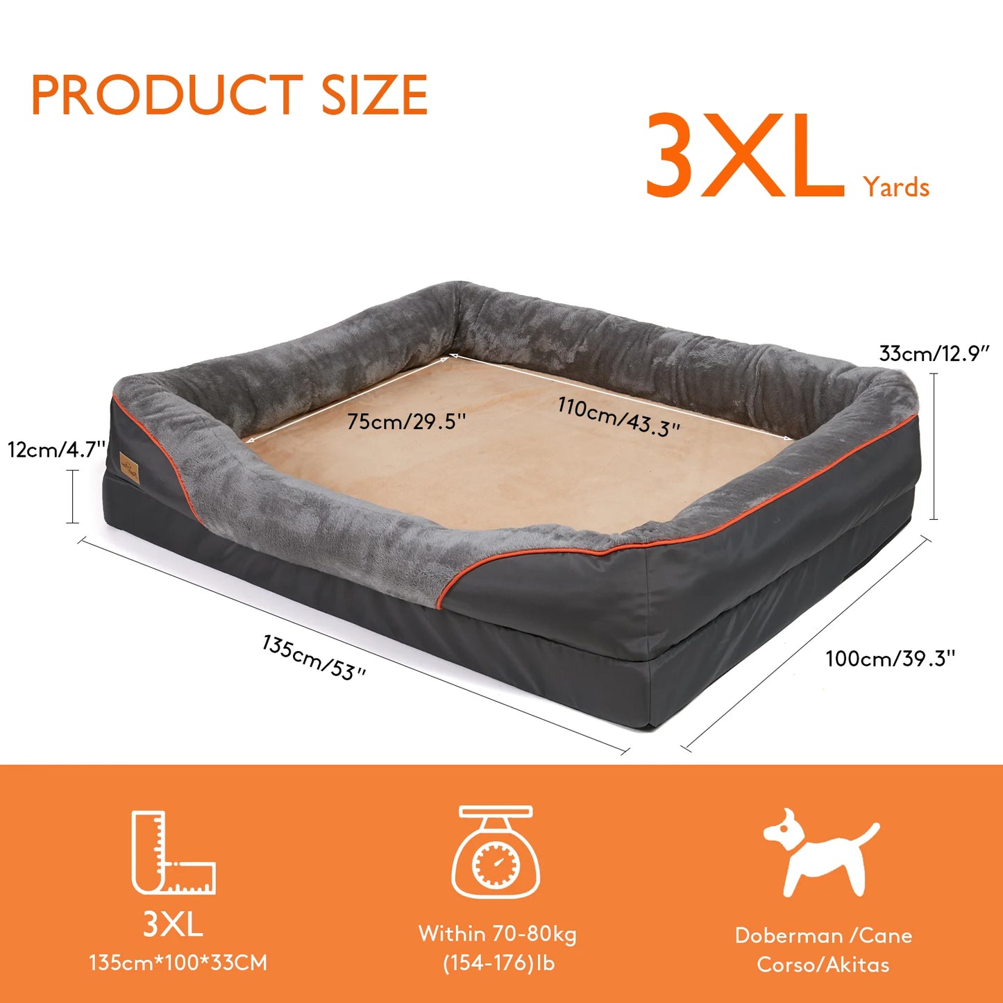 Large Dog Bed Soft Comfortable Anti Allergy Warm Fleece Removable Washable Cover Pet Bed Waterproof