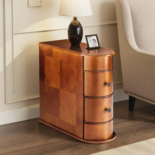 JHK Wood Side End Table With 2 Drawers Living Room