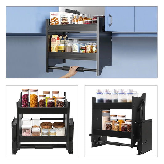 Hign-concerned Pull-Down Kitchen Wall Cabinet Shelving 2-Tier Organizer