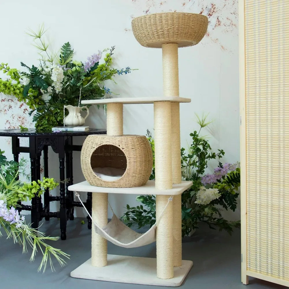 Cat Tree for Indoor Cats with Scratching Post and Hammock