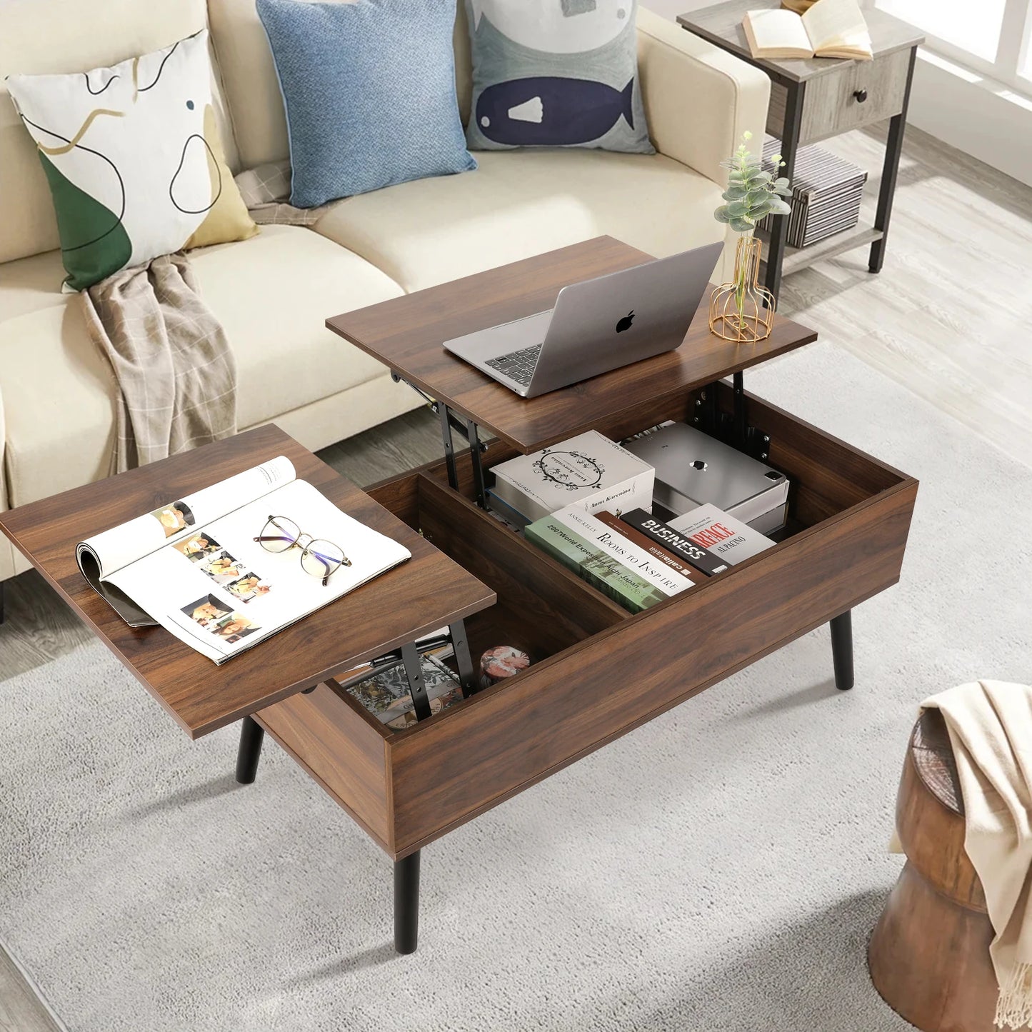 VOWNER Two Way Lift Top Coffee Table With Hidden Storage