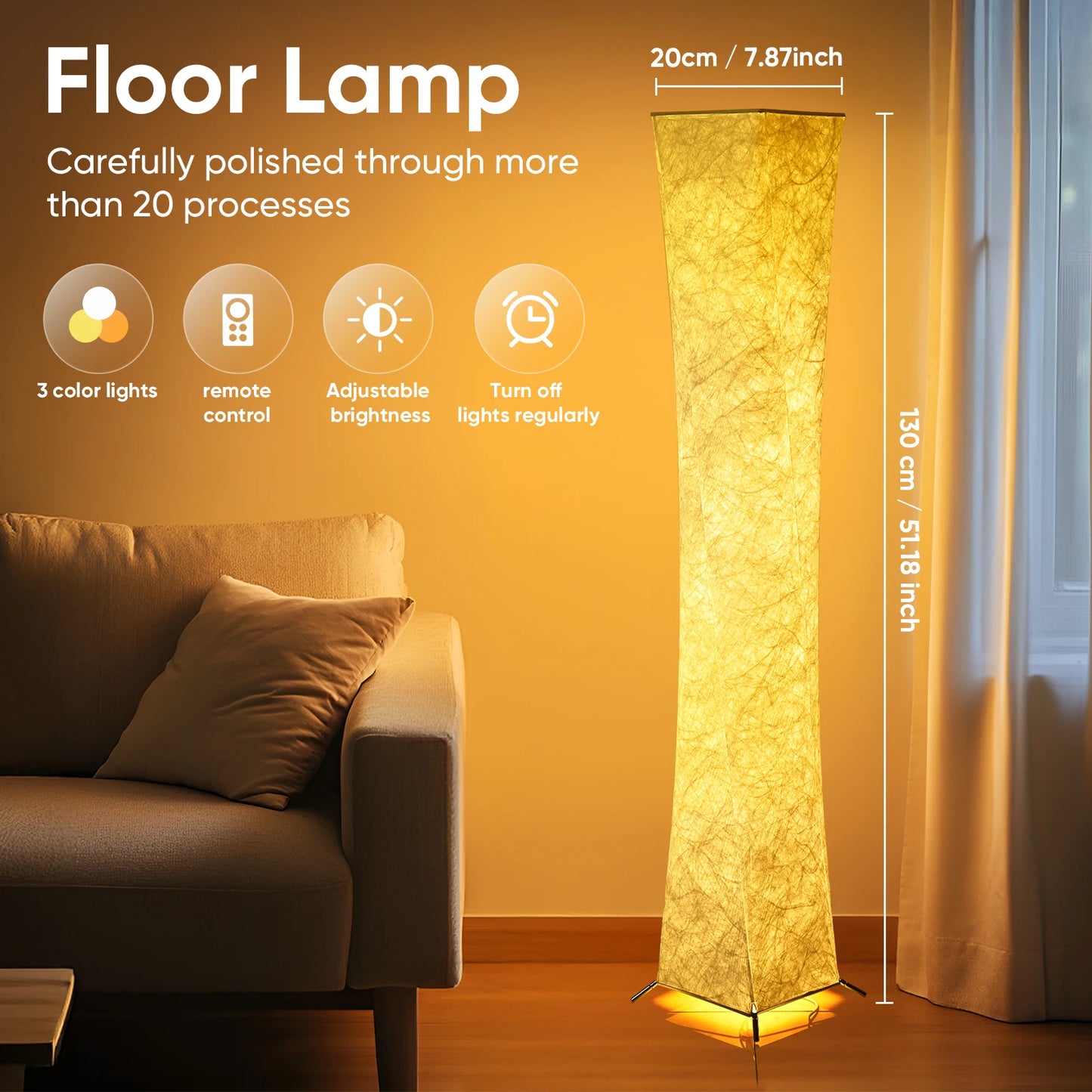 Soft Light Floor Lamp With Warm 3000K LED Tyvek Shade