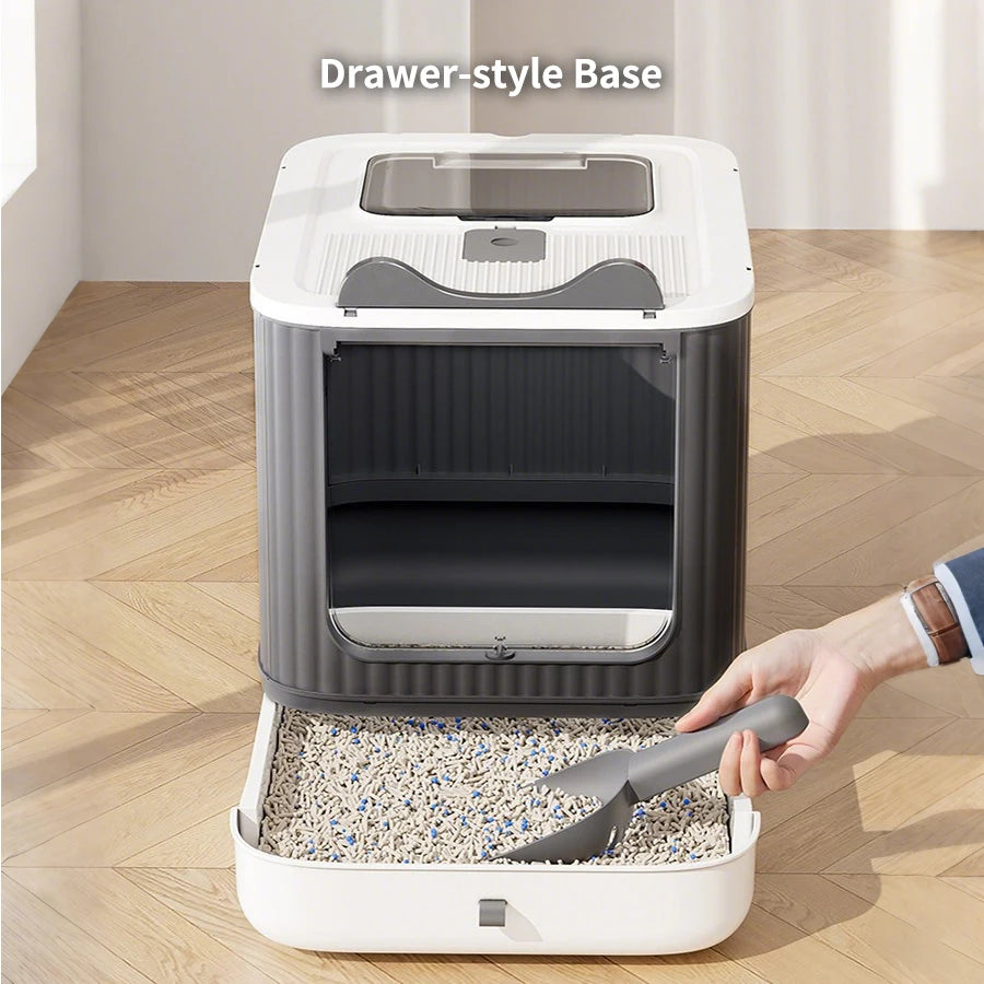 Fully Enclosed Foldable Litter Box With Odor Control And Scoop