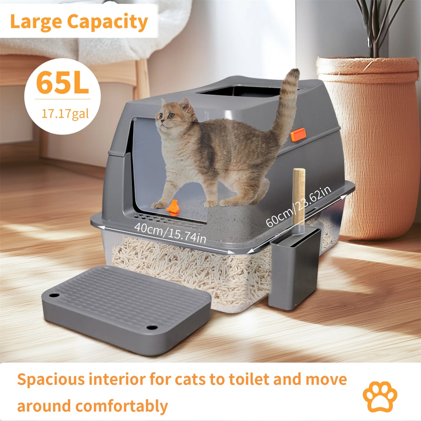 Feature Enclosed Stainless Steel Cat Litter Box With Lid