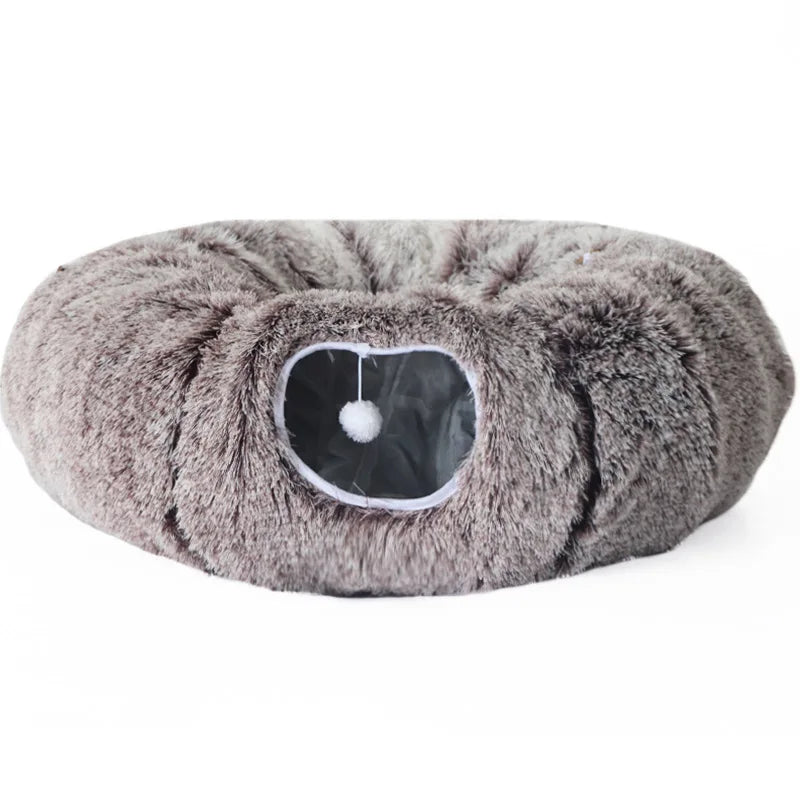 Warm Enclosed Cat Bed Tunnel Plush Kitten House With Tube