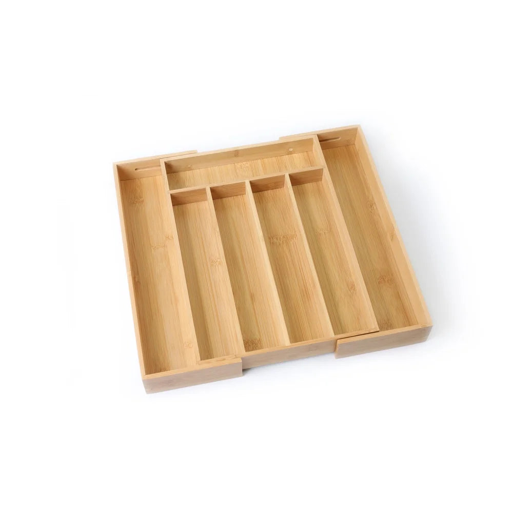 Expandable Bamboo Silverware Organizer For Drawer With Adjustable Compartments