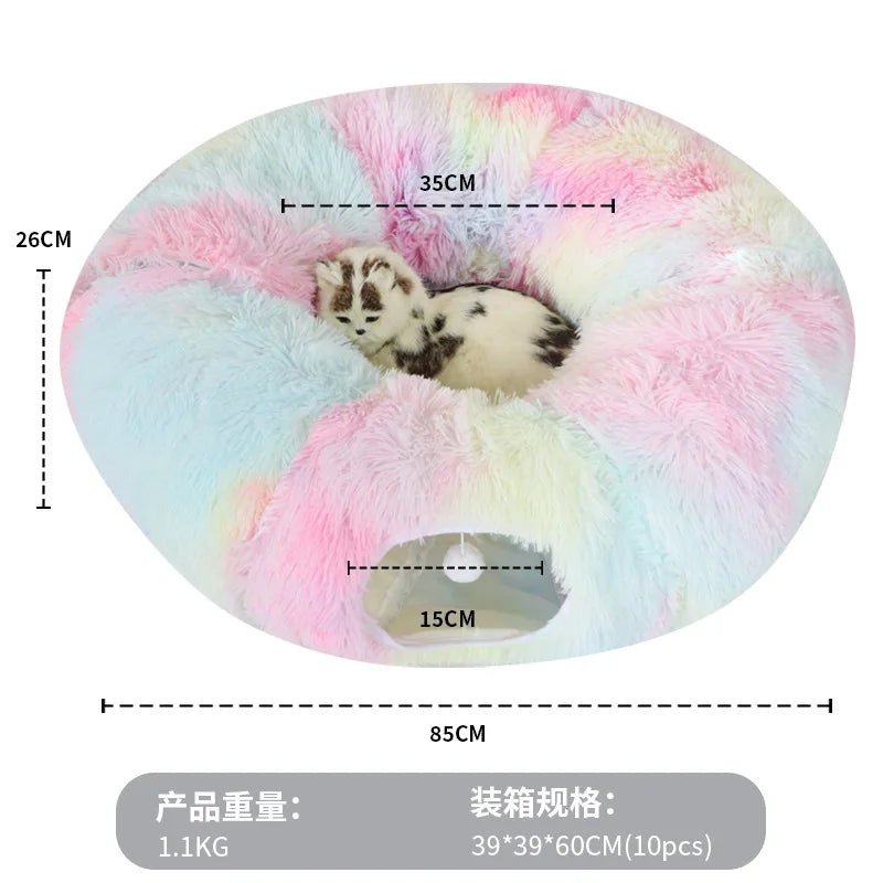 Warm Enclosed Cat Bed Tunnel Plush Kitten House With Tube