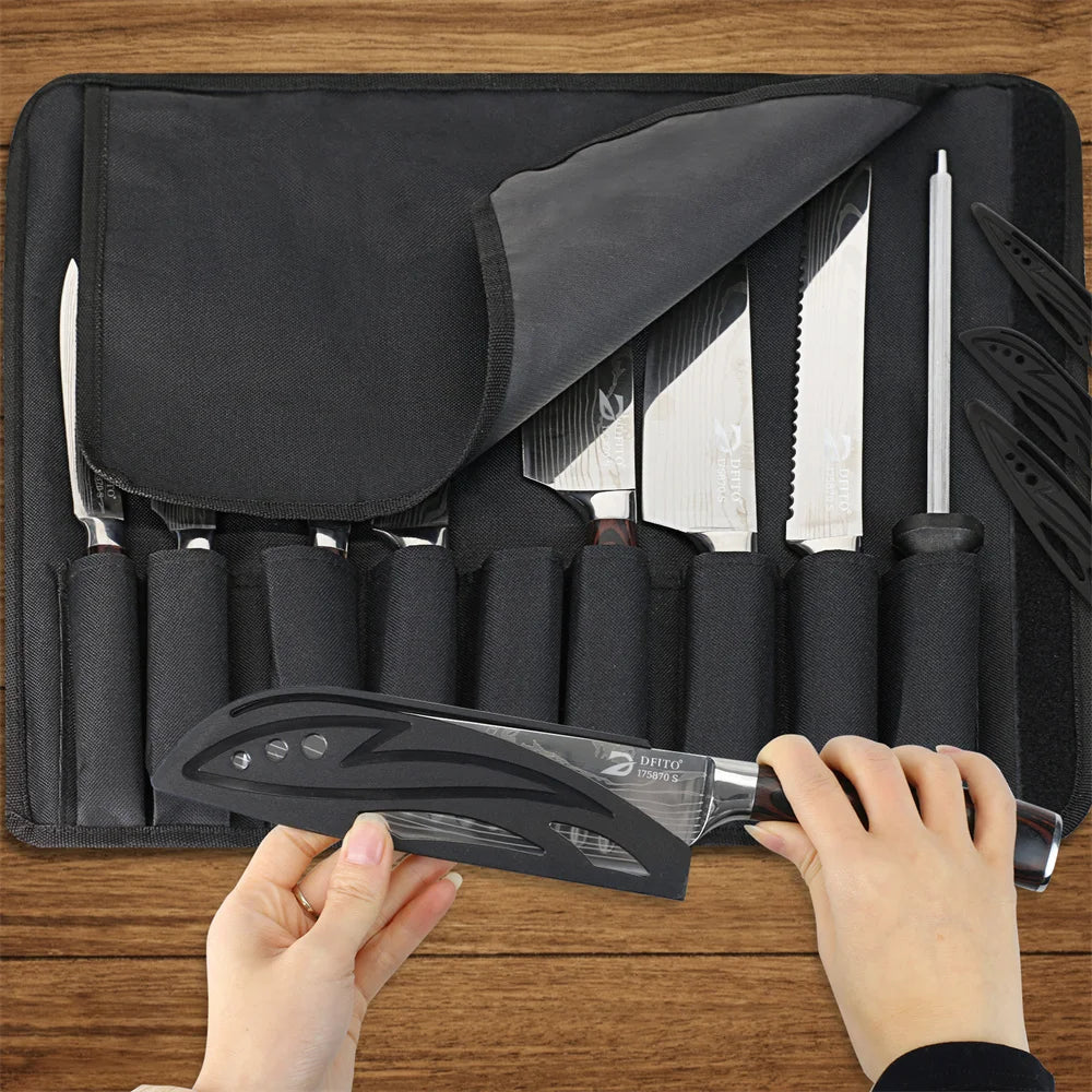 MDHAND 8 Damascus Stainless Kitchen Knife Set With Nylon Bag