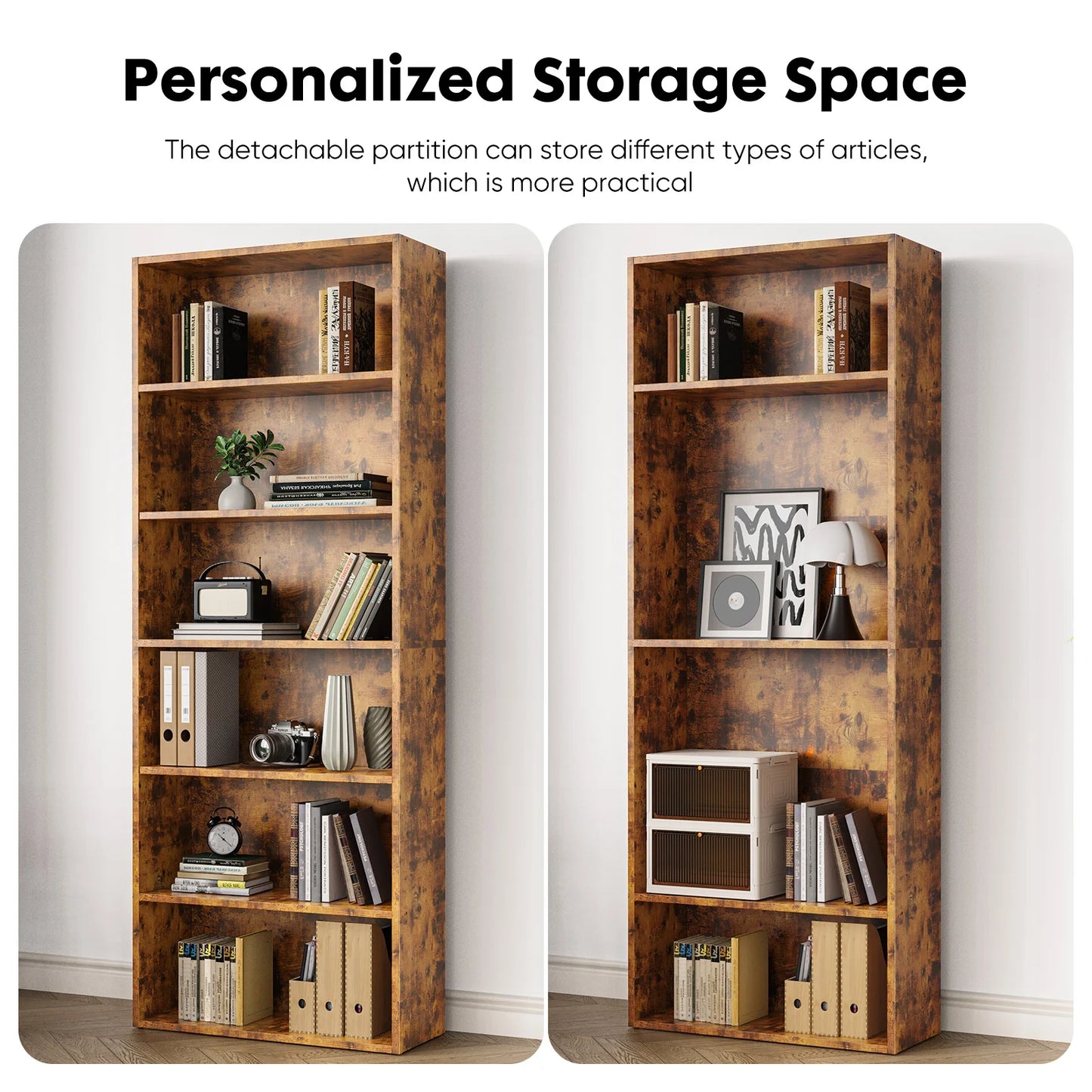 JHK 6 Tier Wooden Floor Standing Bookcase Open Bookshelf
