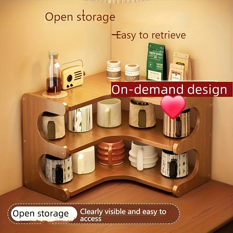 Three Tier Bamboo Corner Shelf Wall Mounted Organizer For Sundries