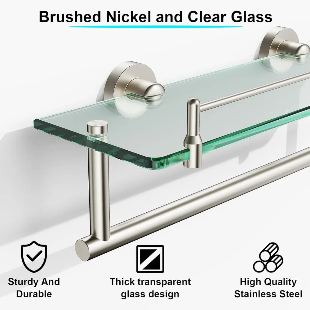 Tempered Glass Bathroom Shelf With Towel Bar And Rack