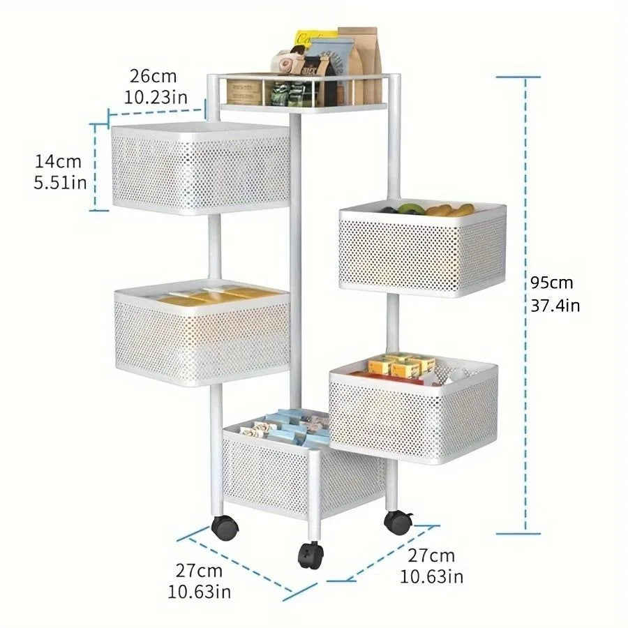 Hign-concerned Chemical Rotating Metal 5-Tier Kitchen Storage Shelf On Wheels