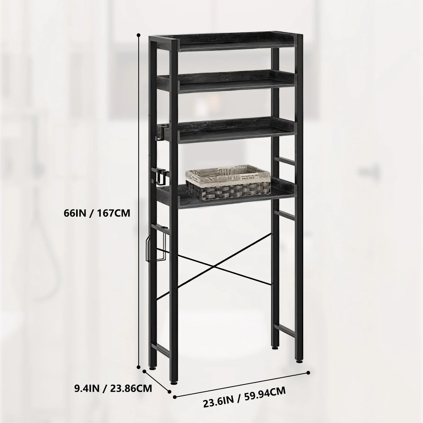 Over The Toilet 4 Tier Bathroom Organizer Freestanding Shelf With Hooks