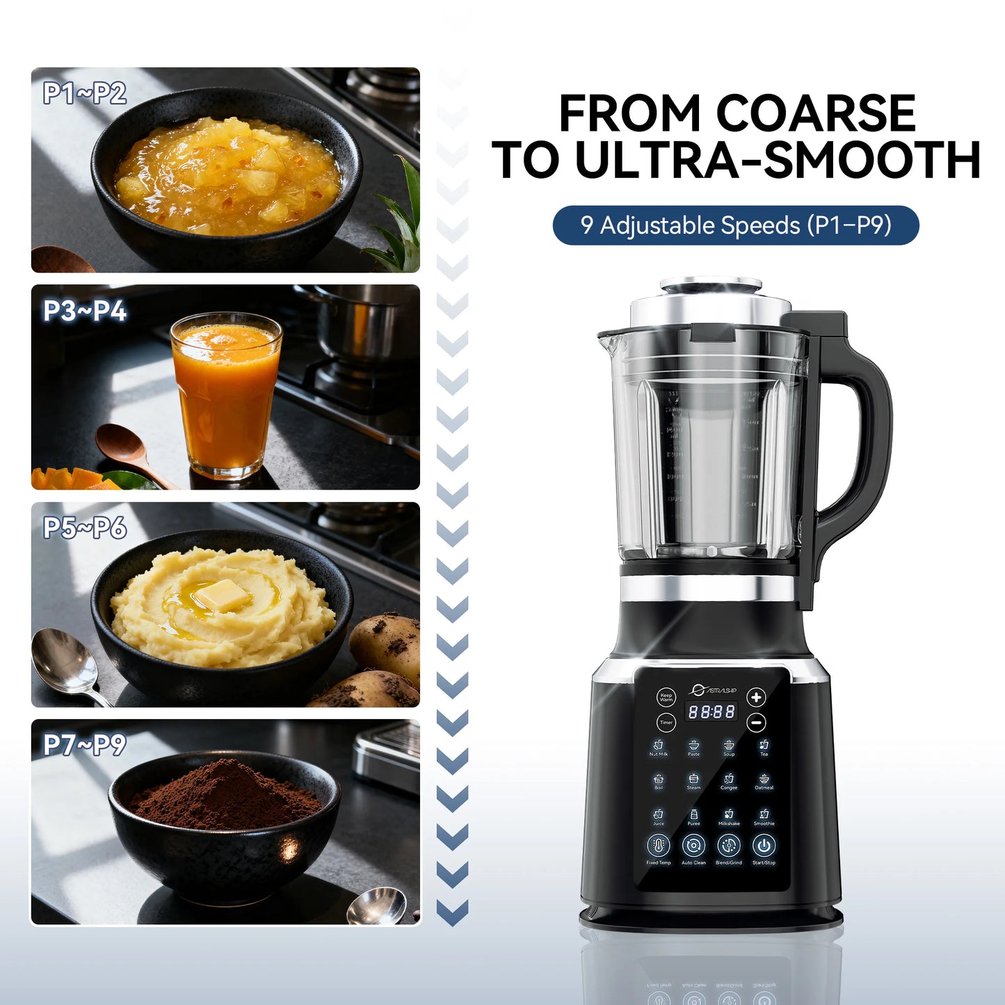 Astralship ASH01B 1500W Countertop Blender With 14 Presets Auto Clean