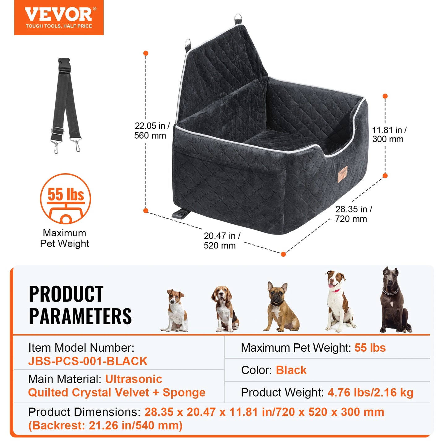 SucceBuy Dog Car Seat Booster With Storage Pocket Sponge