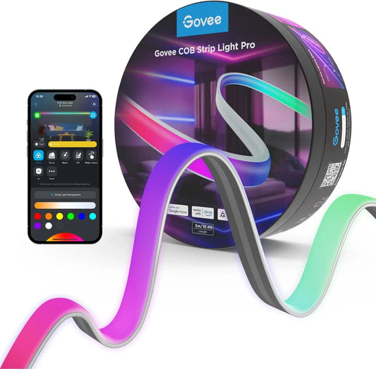 COB LED Strip Light Pro, LED Lights for Bedroom Compatible with Alexa, Google Assistant and Matter, RGBICW Light with Warm White