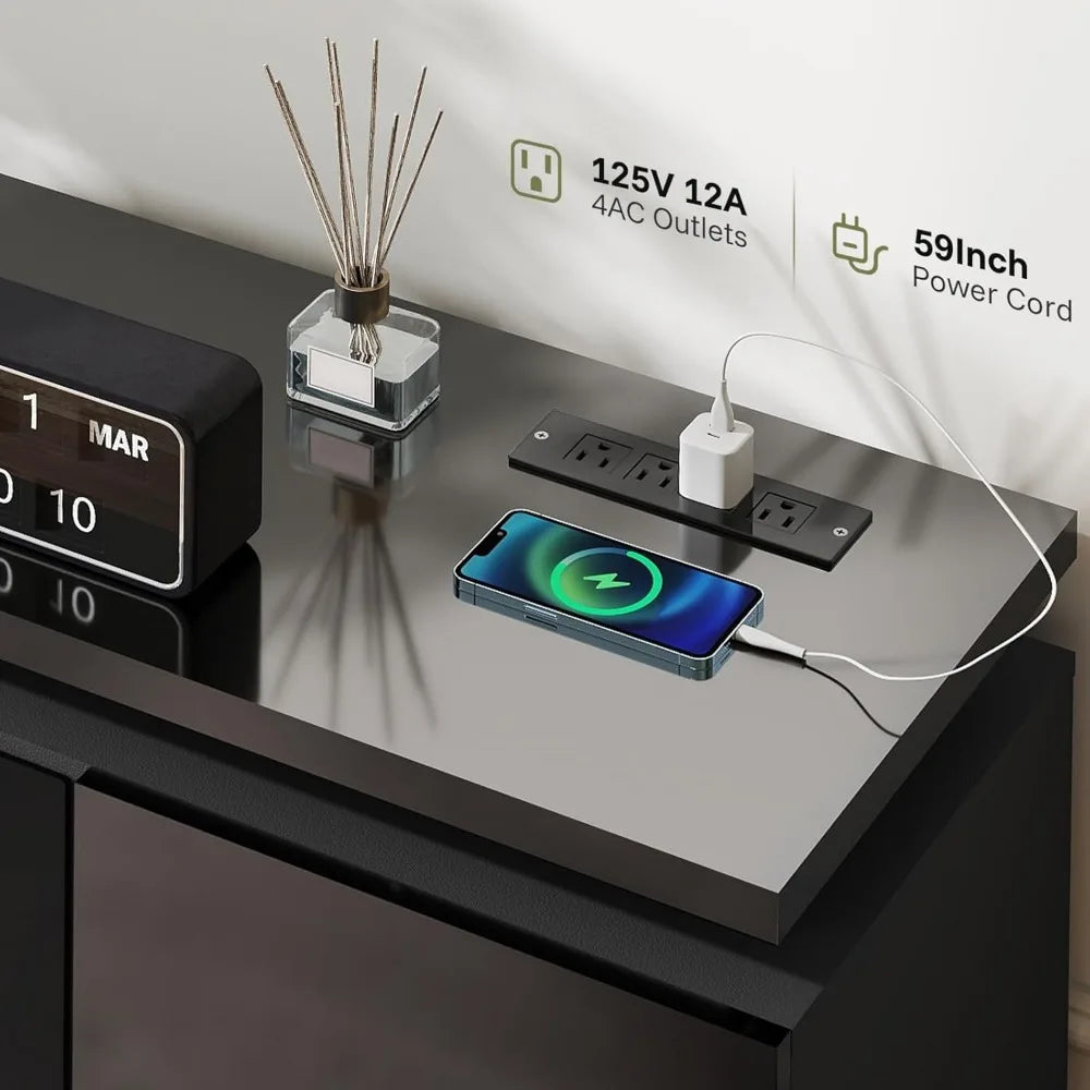 ANGDUO Fireplace TV Stand RGB LED Lights 4 AC Outlets