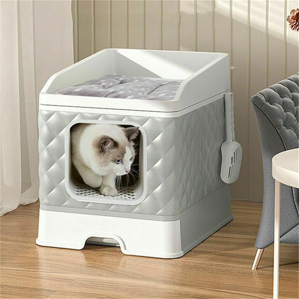 Feature Cat Litter Box Enclosure Hidden Cabinet With Scoop Mat