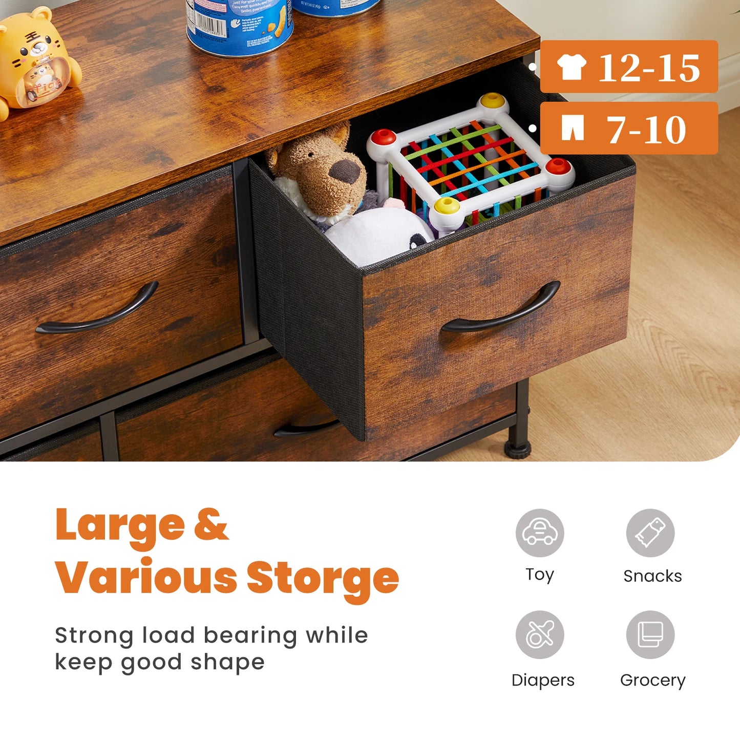 JHK Shoe Cabinet Dresser With 5 Fabric Drawers TV Stand