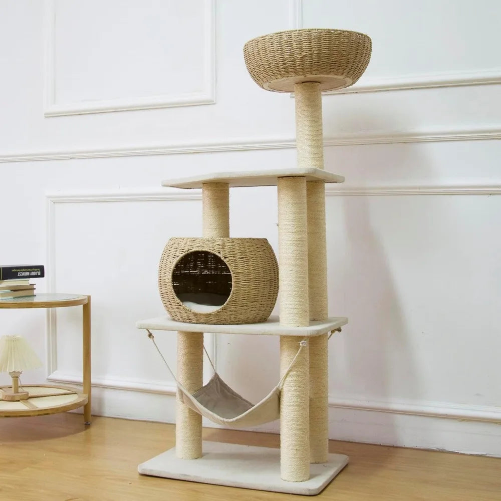 Cat Tree for Indoor Cats with Scratching Post and Hammock