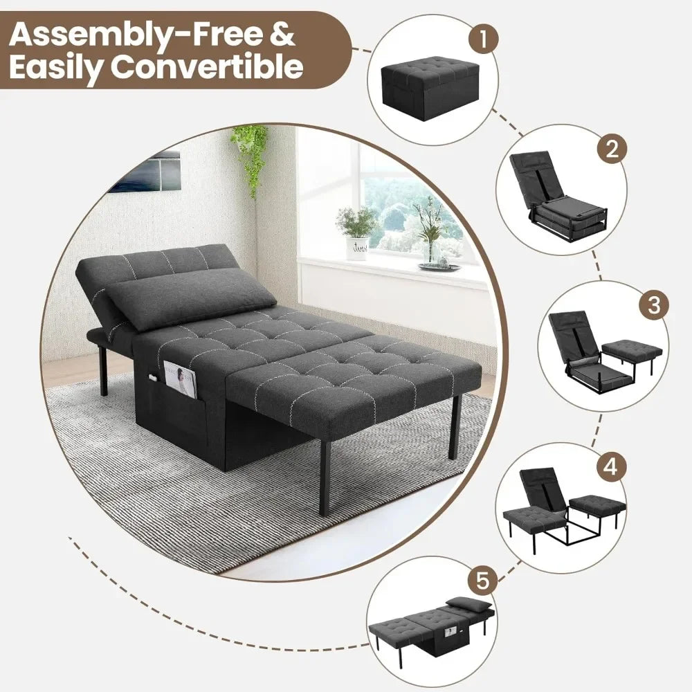 Convertible Sleeper Chair 4 in 1 Multifunctional Foldable Ottoman Bed