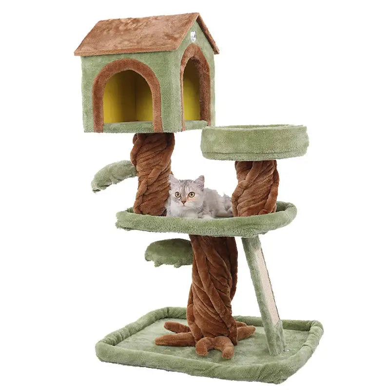 Plush Cat Tree Scratcher Wooden Climbing Frame House