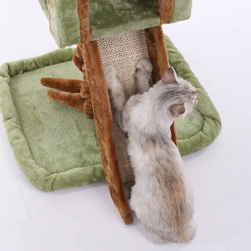 Plush Cat Tree Scratcher Wooden Climbing Frame House