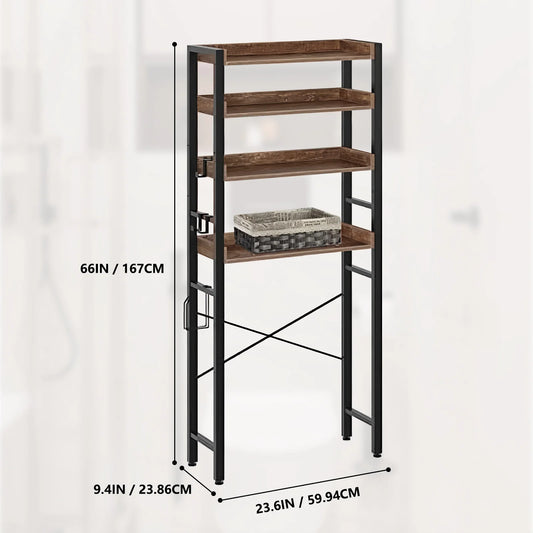 Over The Toilet 4 Tier Bathroom Organizer Freestanding Shelf With Hooks