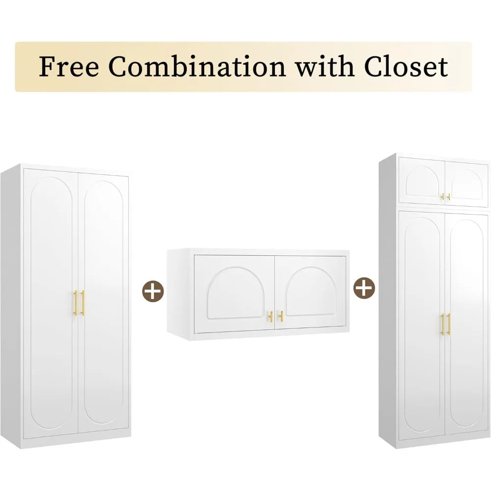 86" Metal Wardrobe Cabinets,Armoire Wardrobe Closet with Hanging Rod,Clothes Storage Cabinet with Adjustable Shelves and Doors,C