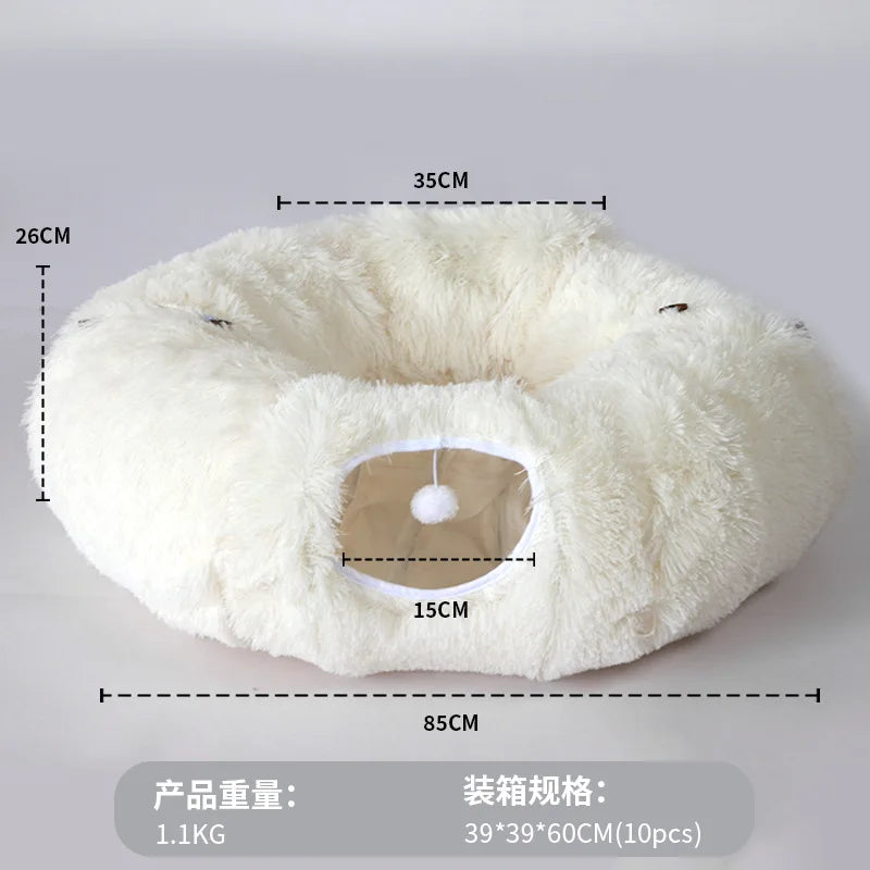 Warm Enclosed Cat Bed Tunnel Plush Kitten House With Tube