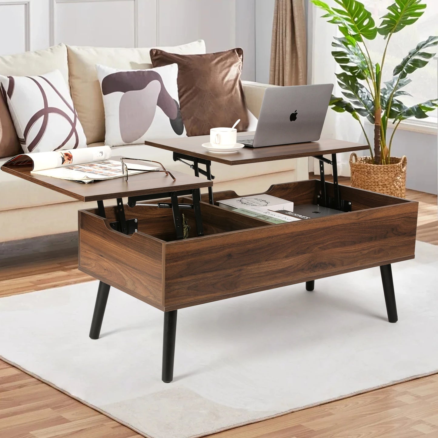 VOWNER Two Way Lift Top Coffee Table With Hidden Storage