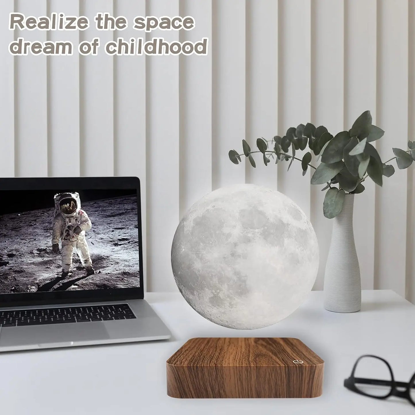 Magnetic Floating Rotating Moon Lamp with Wooden Base, 3 Color Temperature LED Night Lights of Print 3D for Unique Gifts, Room