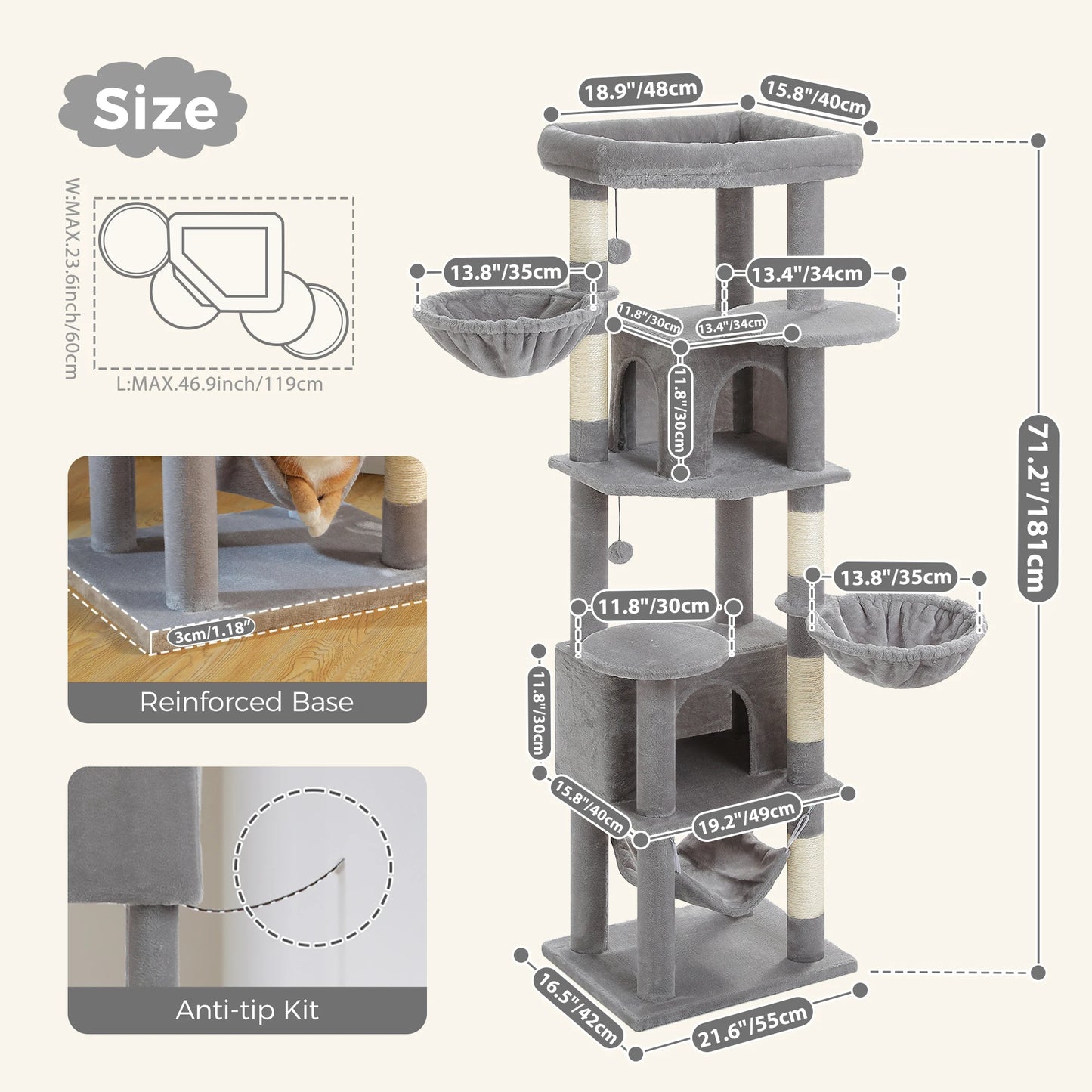 PEQULTICN Luxury Cat Tree With Sisal Scratching Posts