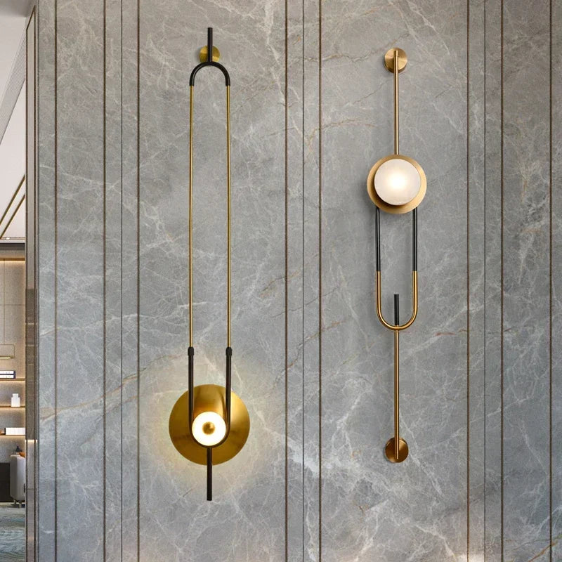 Luxury Villa Marble Wall Lamp Corridor Long Pole Wall Light Living Room Lamp Sofa Background Bedroom Bedside Lamp LED Lighting