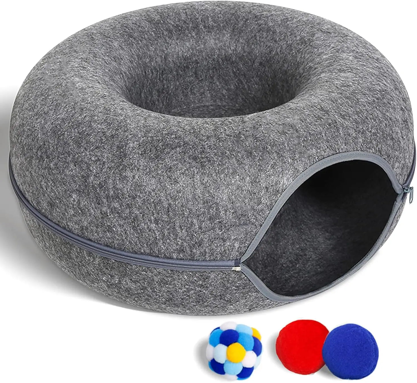 Zfgryim Cat Tunnel Bed With Toys Donut Design For Cats