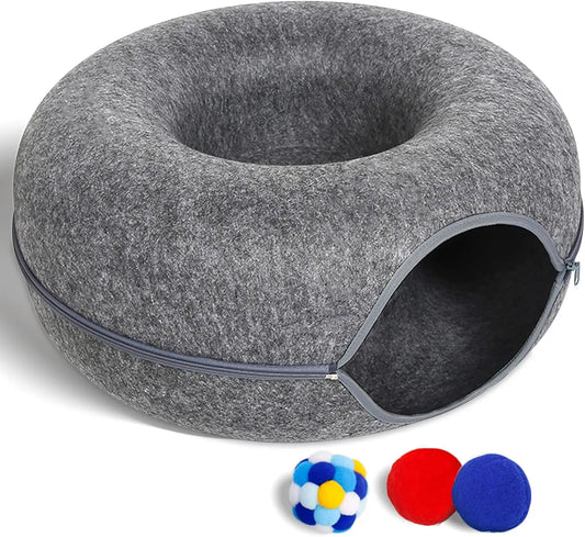 Zfgryim Cat Tunnel Bed With Toys Donut Design For Cats