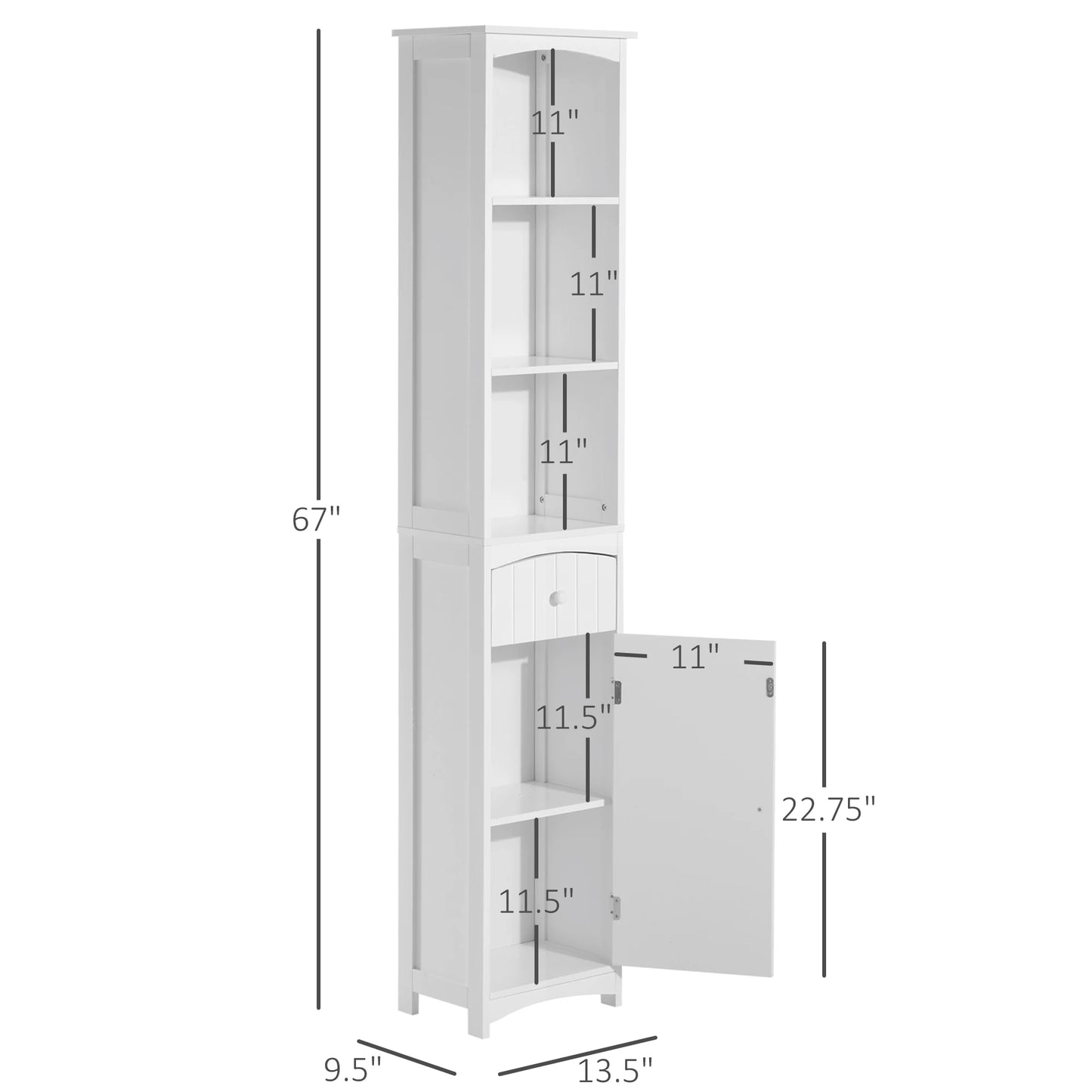 Homcom Bathroom Storage Cabinet, Free Standing Bathroom Storage Unit, Tall Linen Tower with 3-Tier Shelves and Drawer, White