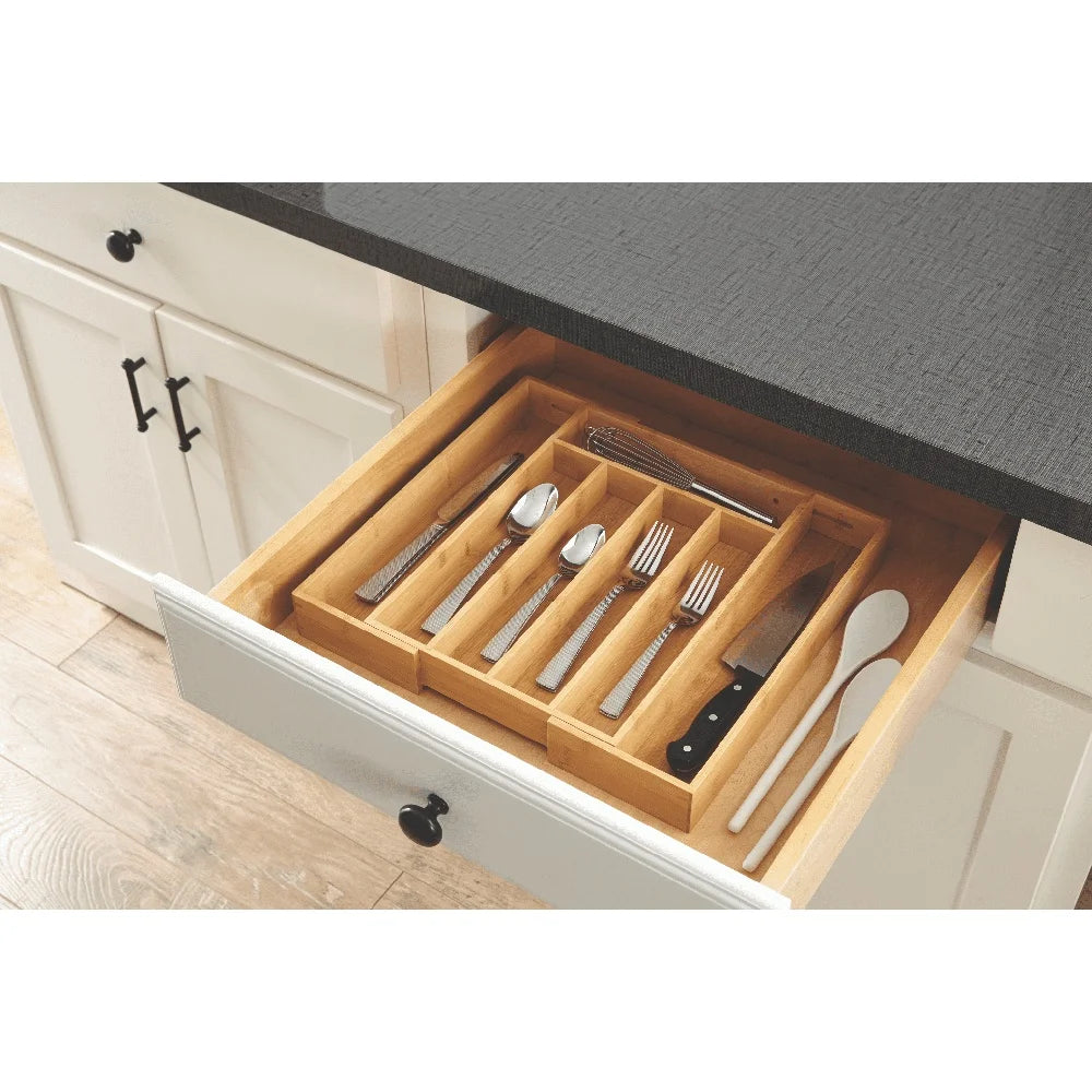 Expandable Bamboo Silverware Organizer For Drawer With Adjustable Compartments
